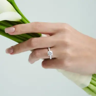 Love Signature Engagement Ring with Diamond Band, Oval, Platinum, 1.00 ct Image