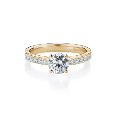 Love Signature Engagement Ring with Diamond Band, Round, 14K Yellow Gold, 0.70 ct Image