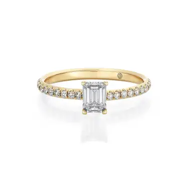 Bernoulli Bond Engagement Ring with Diamond Band, Emerald, 14K Yellow Gold, 0.50 ct Image